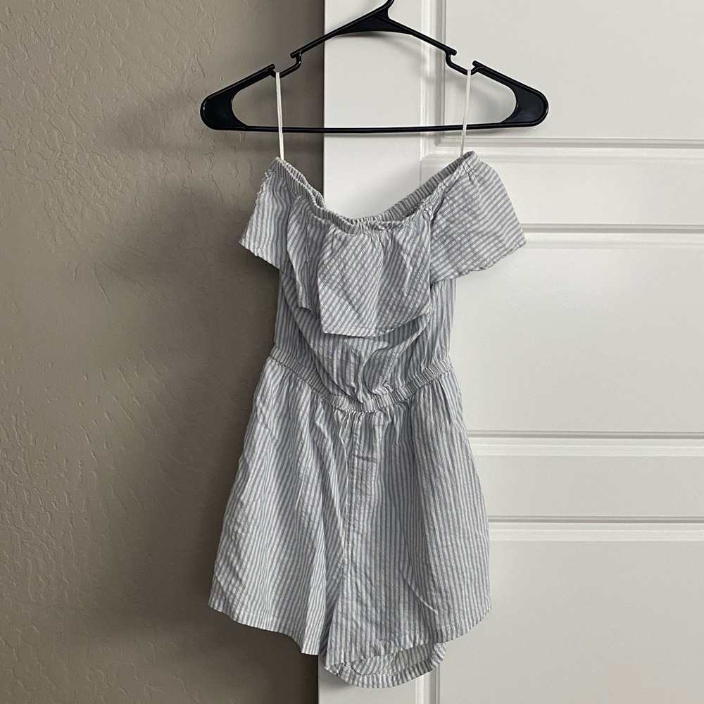 Aerie | Blue and White Pin-Striped Romper